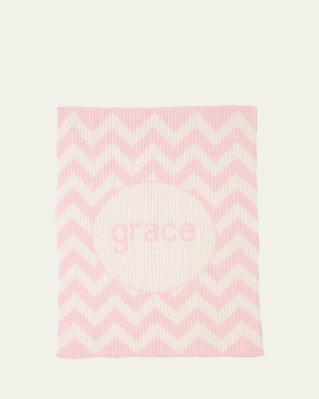 Personalized Ribbed Chevron-Knit Baby Blanket, Light Pink